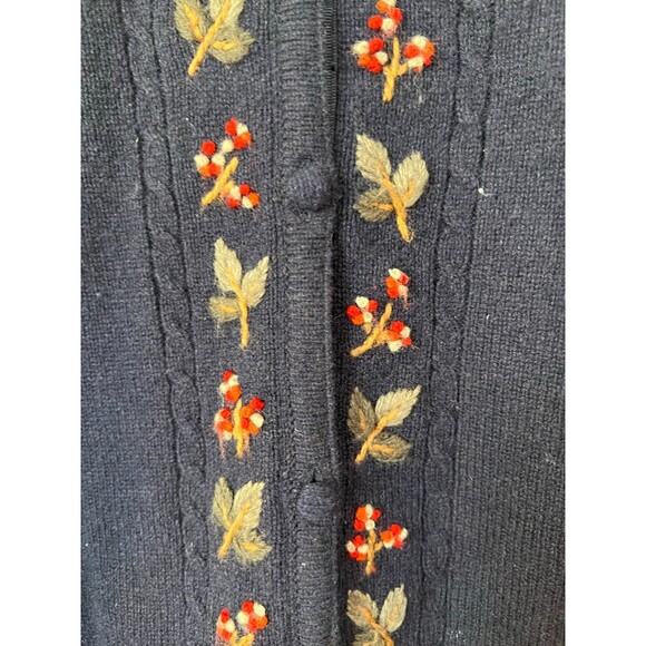 Tulchan 100% Lambswool Navy Embroidered Fall Cardigan Sweater Women's Medium - Picture 5 of 7